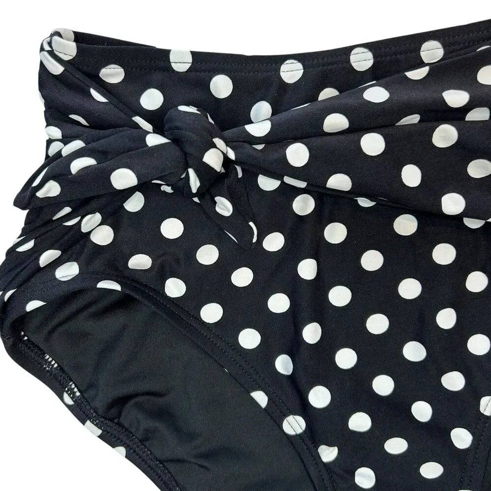 Kate Spade Women's High Waist Bikini Swim Bottom XS Black White Polka Dot